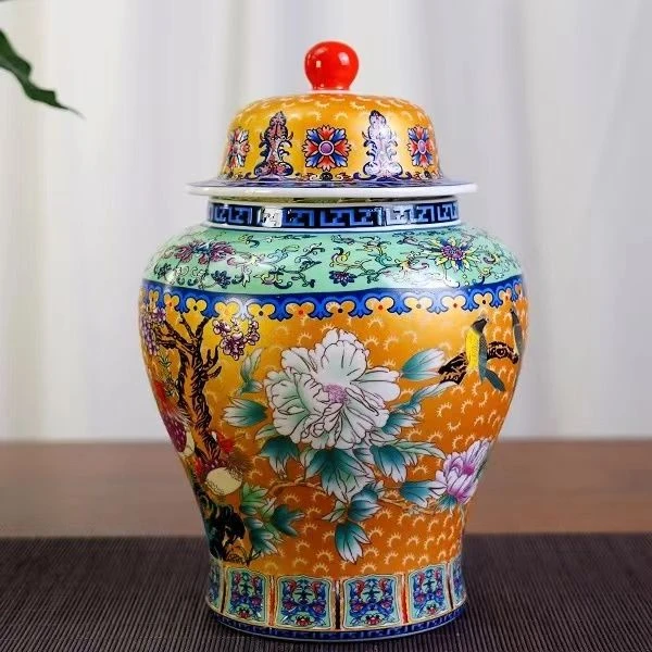 京隆堂珐琅彩将军茶叶罐陶瓷大号装散装密封家用摆件茶叶
