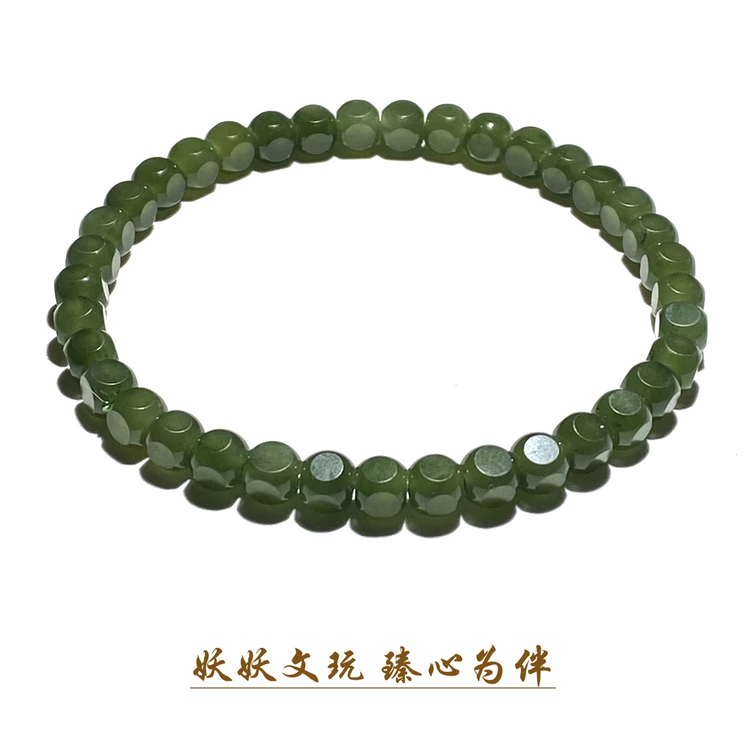 【S939】和田碧玉六方单圈百搭手串 对棱尺寸5.5mm左右