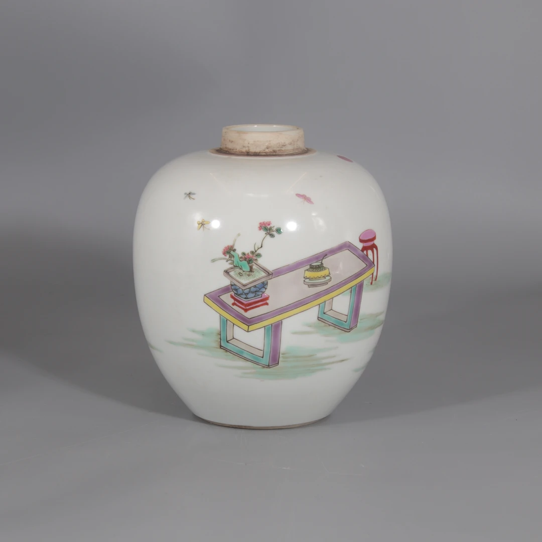 粉彩仕女婴戏罐    H501-056