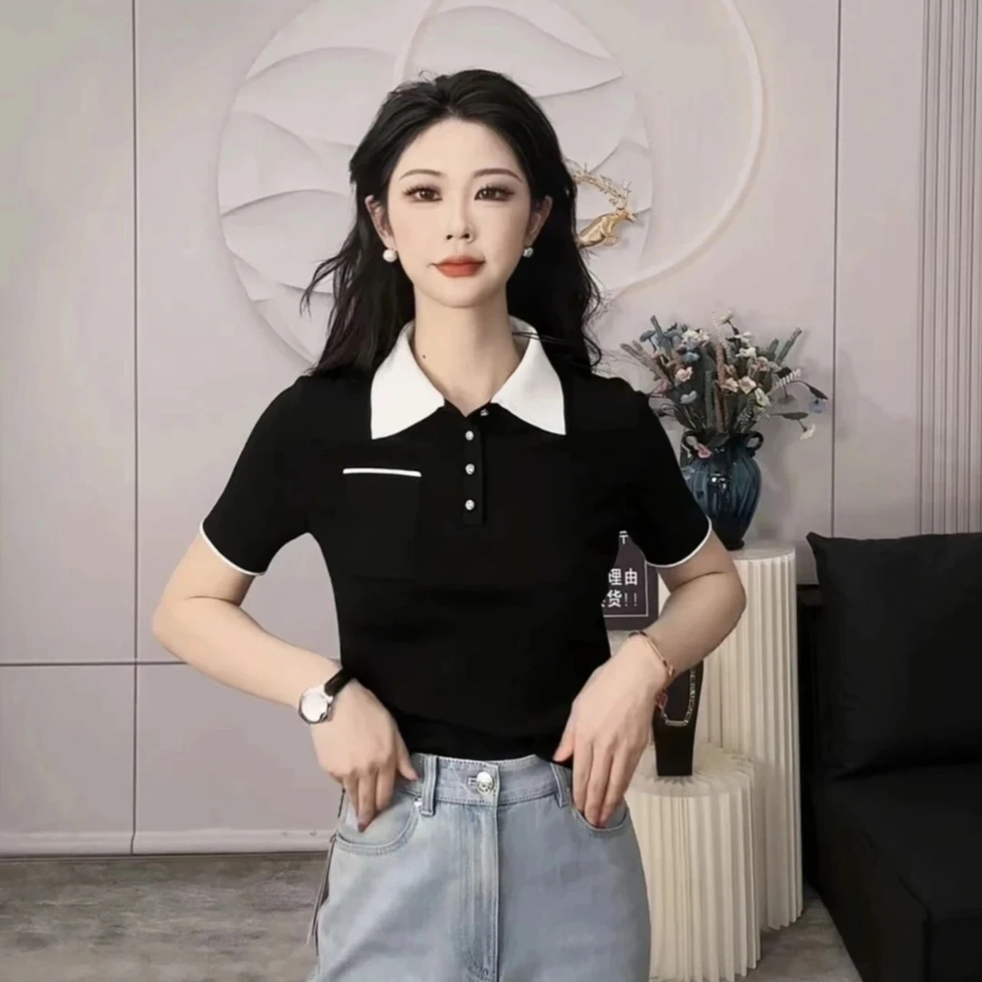 【阿玛施AMASS】5399708针织时尚休闲百搭中性夏季韩版女士衬衫