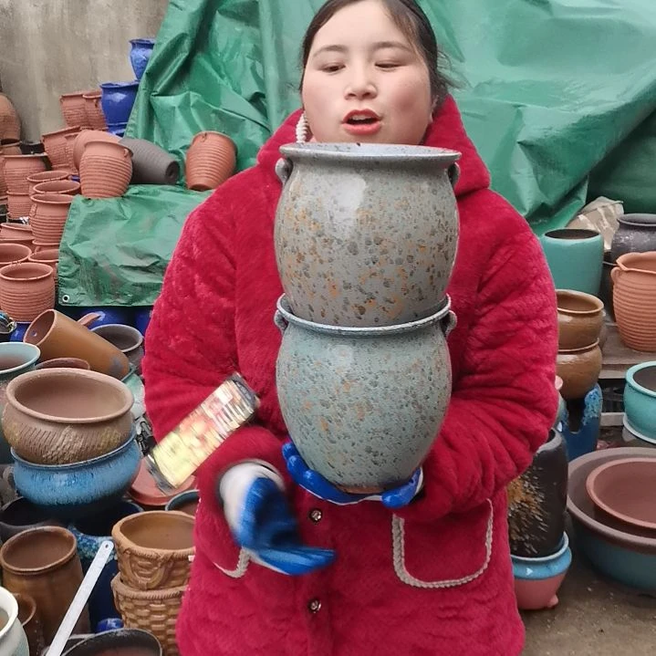 红陶口18高20两个盆子