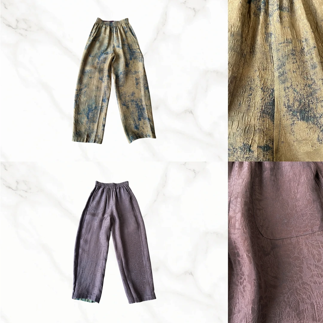 LG136香云纱双面双穿重磅油丝老料直筒小脚长裤松紧腰