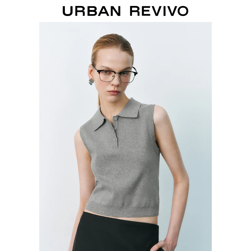 UR2025春季新款女装欧若风休闲学院风Polo无袖针织衫UYY950039