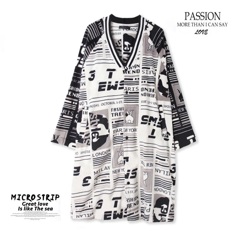 HH933 春情侣款家居长款睡袍时尚柔软印花单排扣 宽松保暖舒适