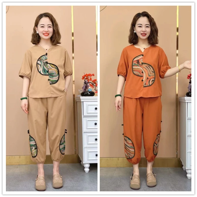 2025夏季新款中老年妈妈洋气夏装套装时尚减龄休闲宽松大码两件套