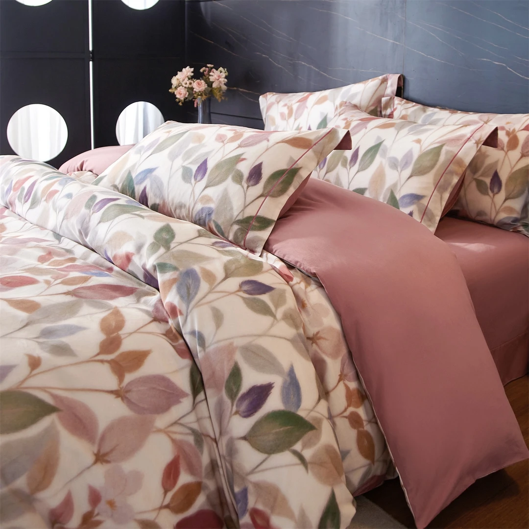 100纯棉设计师款长绒棉超细斜纹全棉加厚四件套-景秋-红