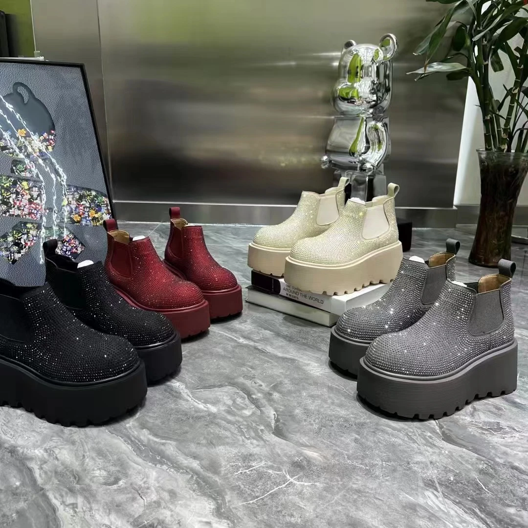 广州欧货【女王】满天星水钻8厘米真皮时尚轻奢松糕马丁靴6077-188