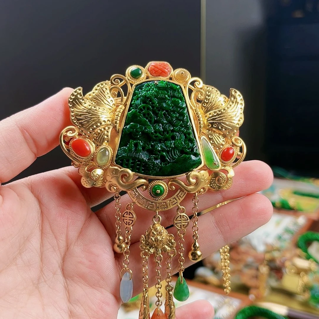 【闪购商品】银S925镀金镶嵌手镯翡翠一***苗