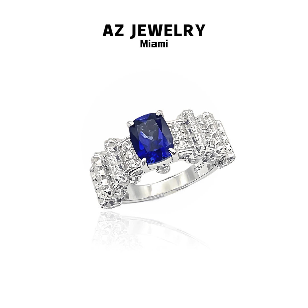 ANNA ZUCKERMAN 925银合成锆石戒指 百搭气质时尚蓝宝戒指R0006