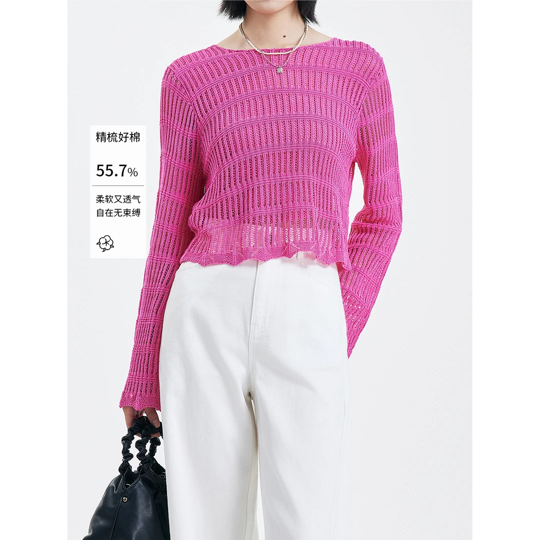 MUUMUN慕马女装纯色针织衫毛针织衫镂空长袖泡泡袖设计感