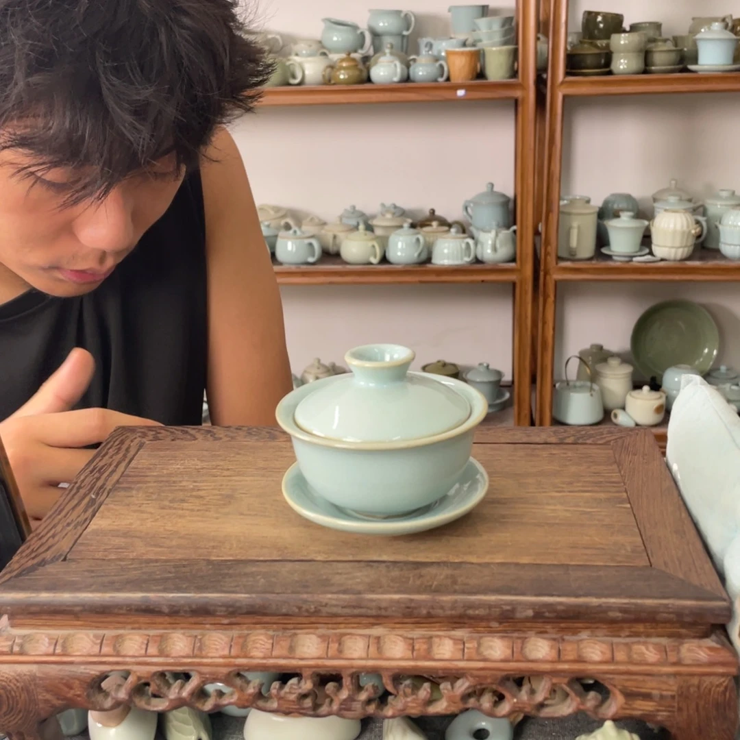 瓷片天青小元宝盖碗