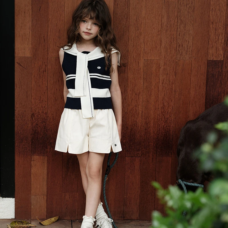 史豌豆女童海军领针织短袖套装 Y4204 K1910