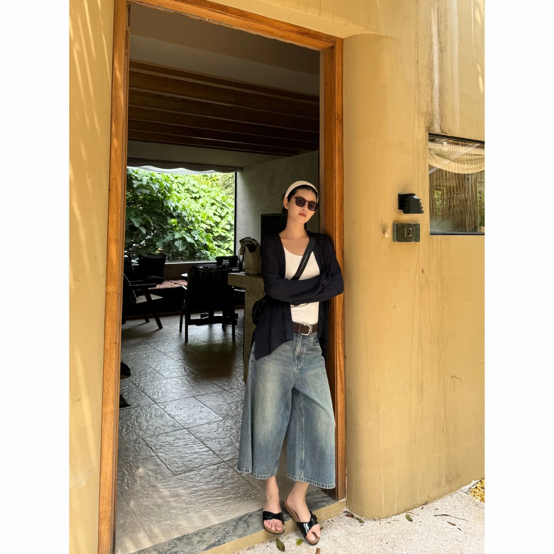 THESOONG|"率性时髦"甄选纯棉竹节纱石磨洗水纹理八分牛仔裤Z7642