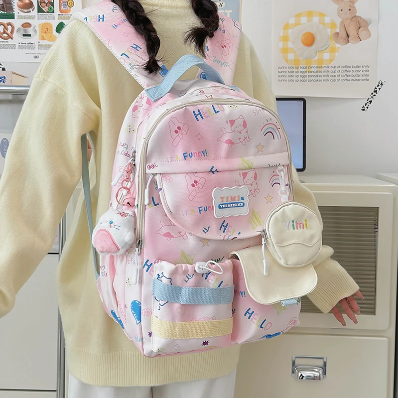 森系双肩包女2025新款可爱中小学生书包初中女生大容量旅行背包