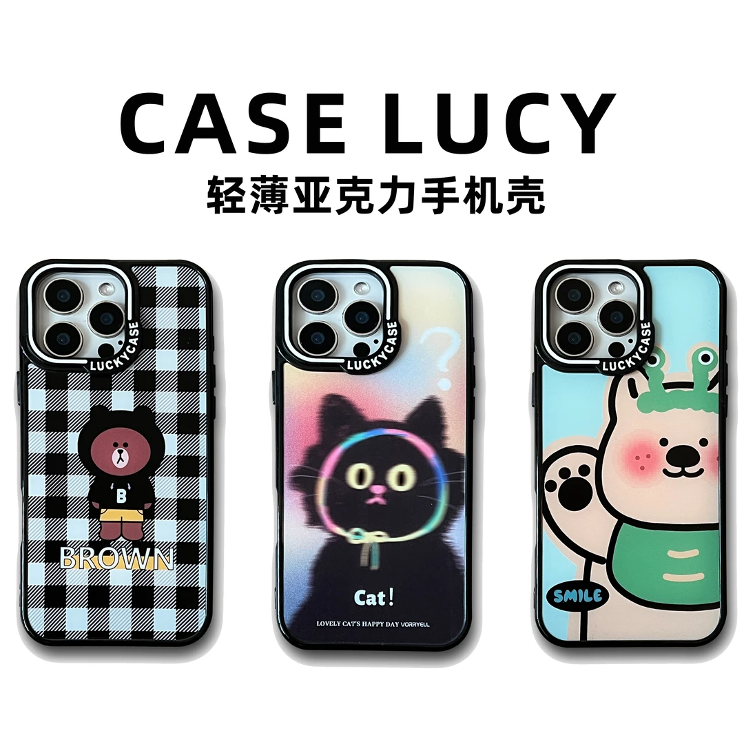 创意小熊适用苹果16手机壳ins小黑猫iPhone15promax超薄磨砂13/14