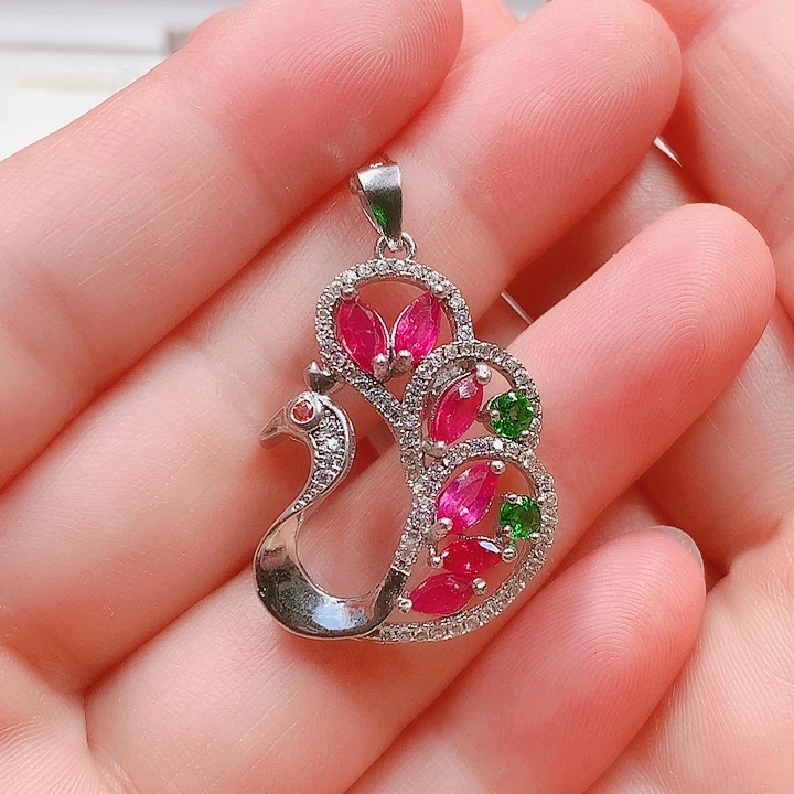 银S925镶嵌吊坠(不含链)红宝石