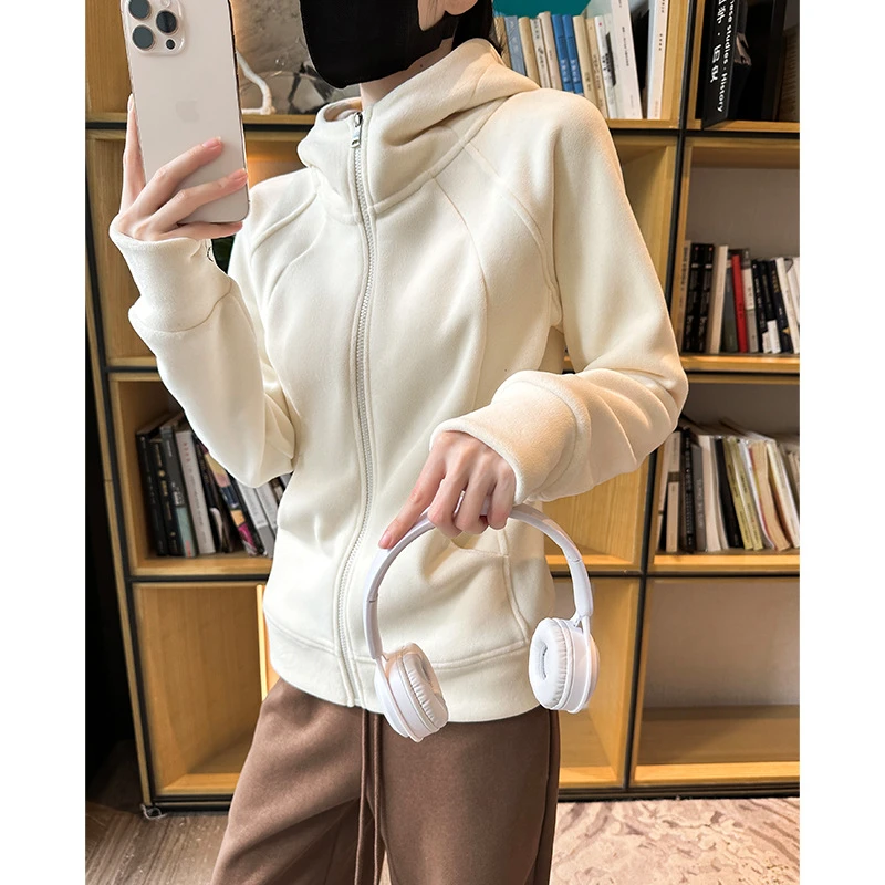 双面奥粒绒保暖拉链高领新款加厚加绒卫衣女士连帽外套休闲百搭