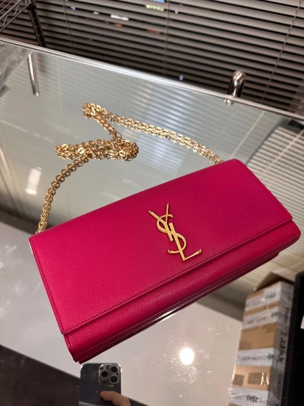 95新 YSL/圣罗兰 粉红色鱼子酱金标手拿单肩包优雅气质