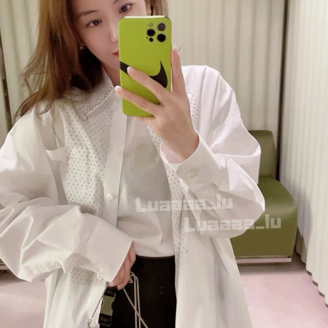 未使用 Prada/普拉达 水钻镶嵌长袖衬衫 女款 秀款