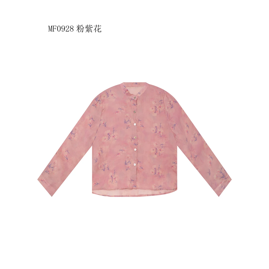 【麻訪家】MF0928粉紫花文艺印花休闲百搭长袖开衫上衣