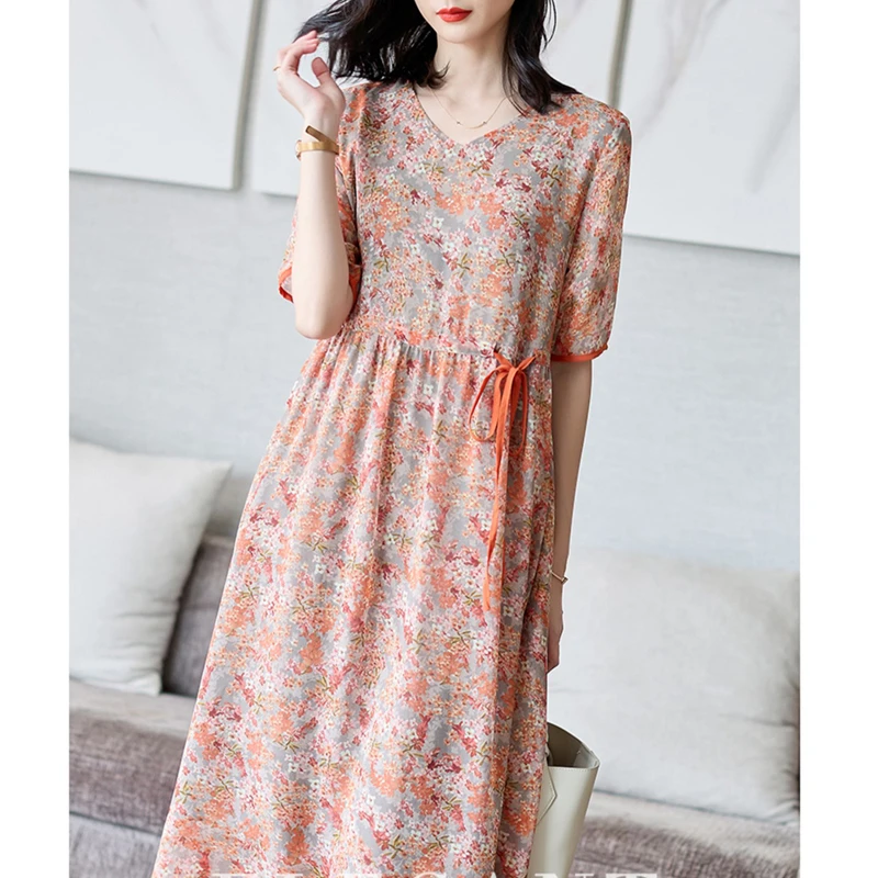 2025夏装新款法式茶歇大码长裙复古气质轻奢女装高级感洋气衣服女