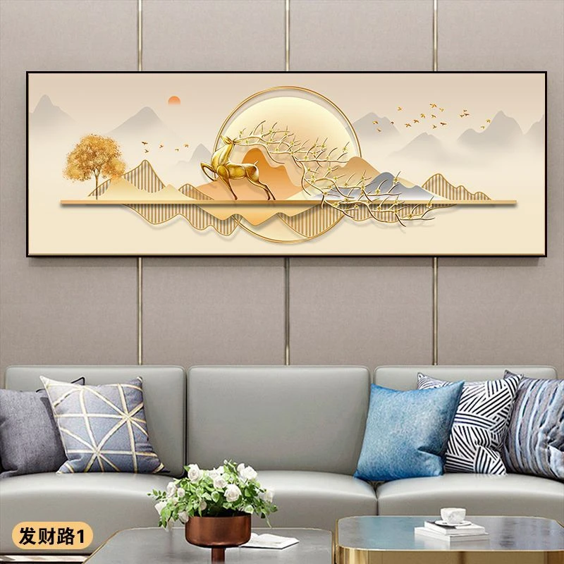 2.1大纯手工绣好十字绣成品004发财鹿客厅挂画