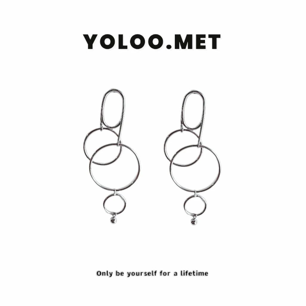 铜合金耳饰 【Yoloo.Met】小众简约气质百搭双挂圈吊坠耳环