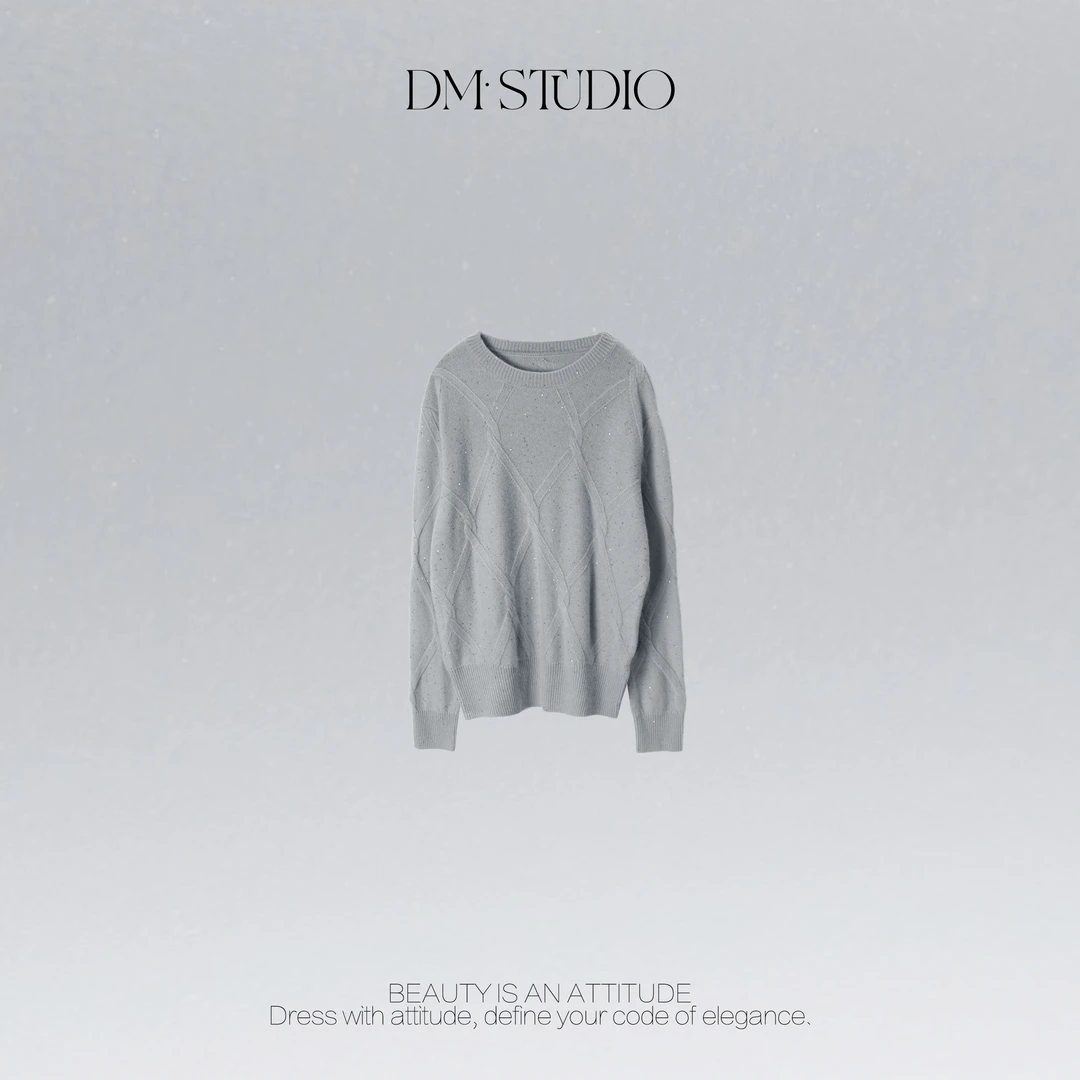 DEDM•STUDIO气质极简保暖金丝珠片100%羊毛针织毛衣2507YMS/8019