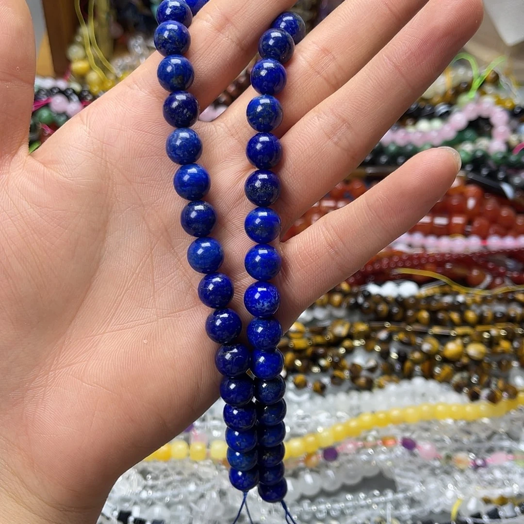 真***呀玛瑙/玉髓未镶嵌珠宝半成品卡10青金石圆珠一条