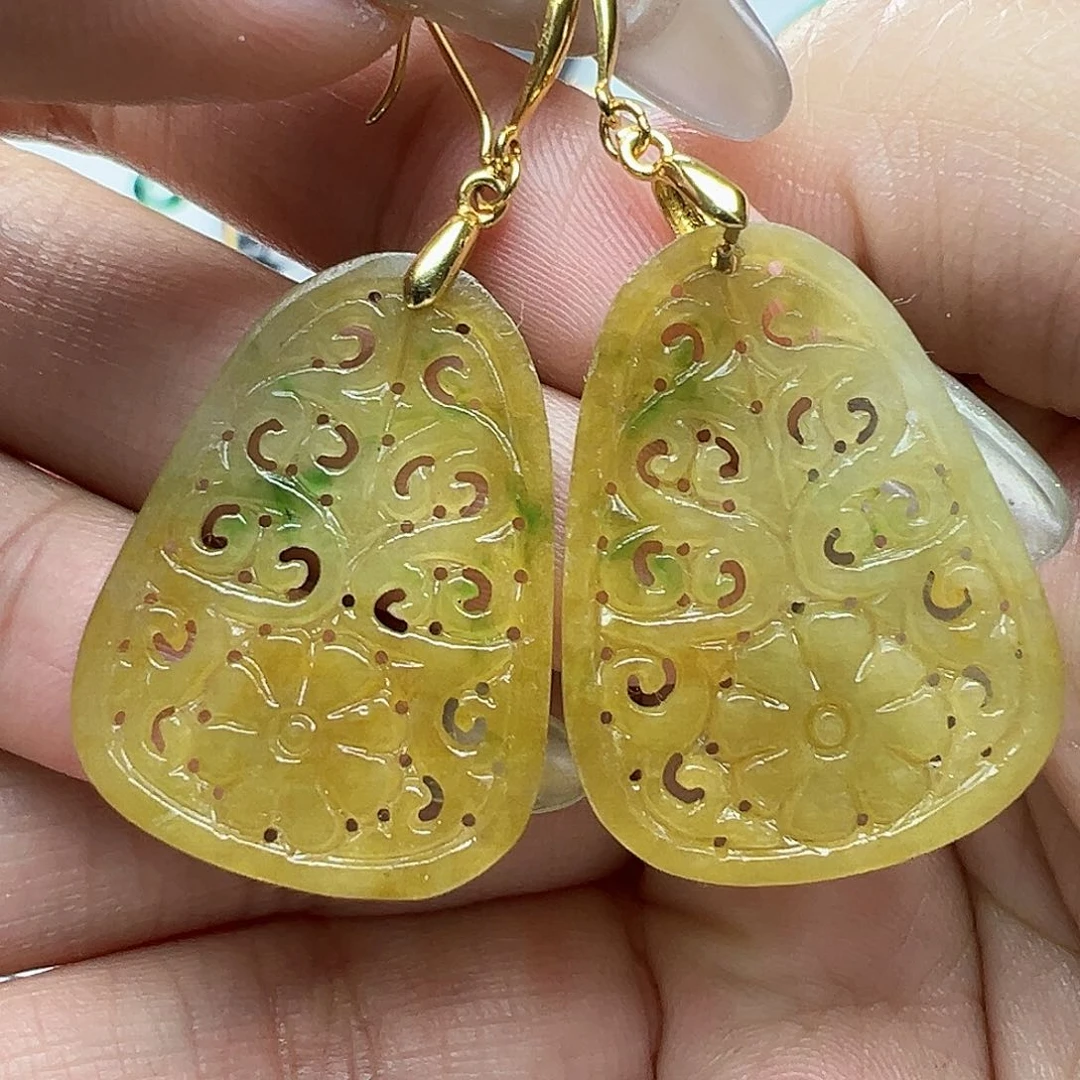 翡翠银S925镶嵌耳饰天然缅甸A货翡翠