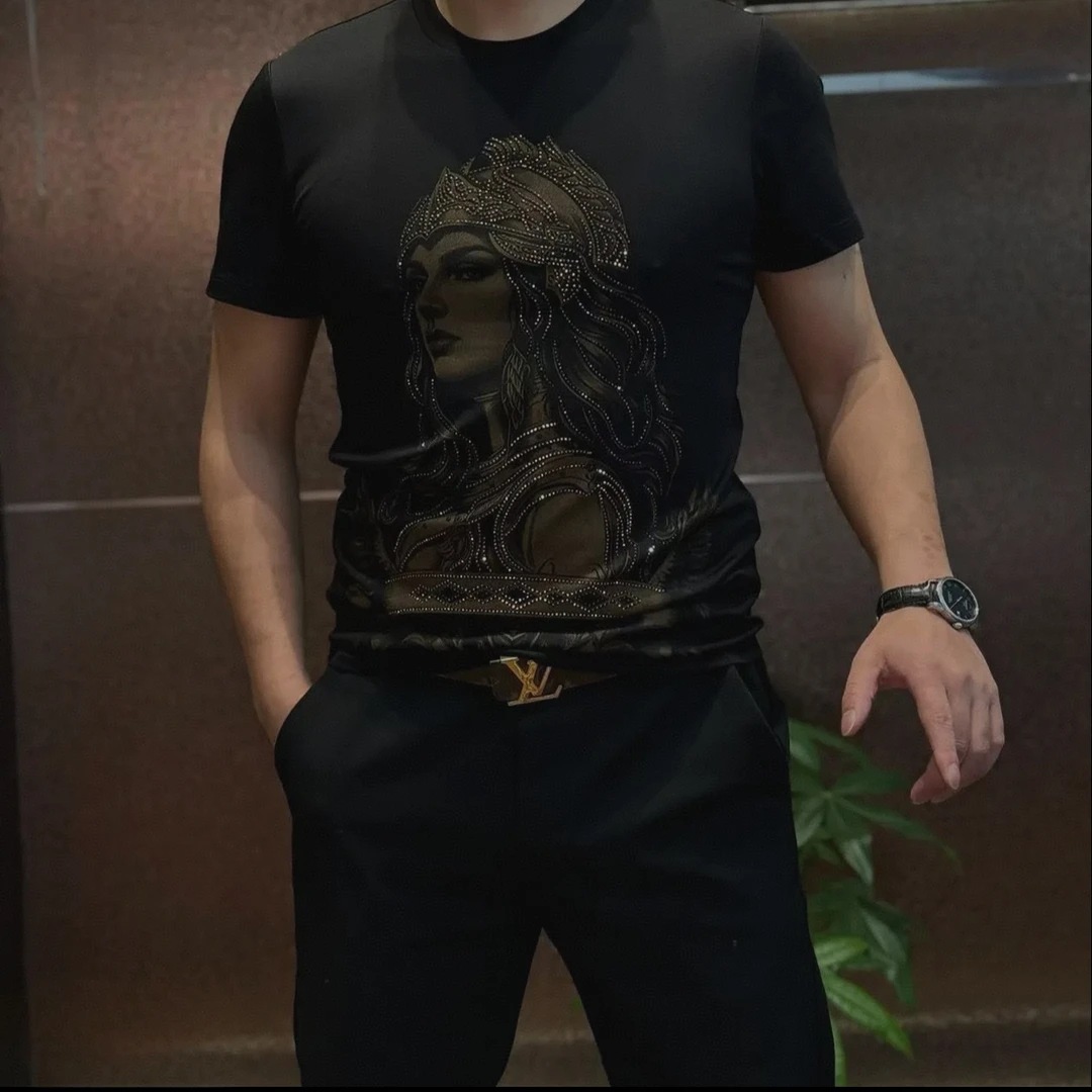 2025新款霸气女图短袖男士时尚轻奢潮流圆领百搭薄款修身型