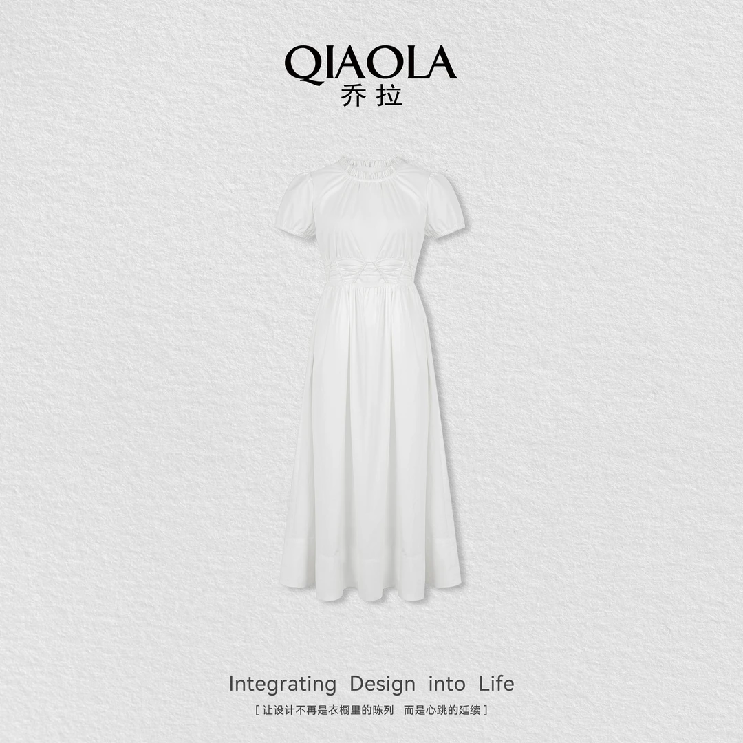 QIAOLA/乔拉【茉莉香】夏新款圆领设计简约百搭气质流行连衣裙预售