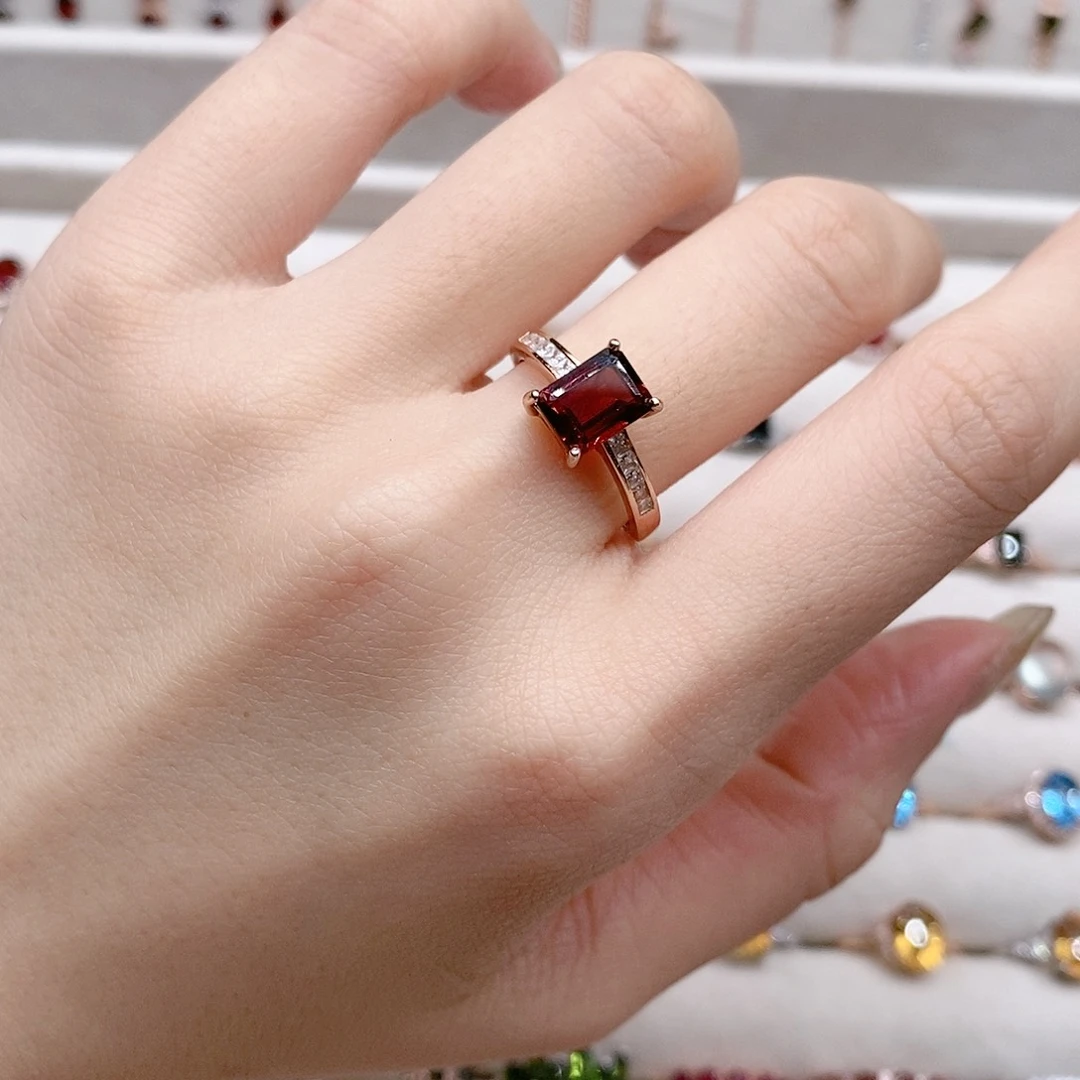 石榴石戒指银S925镶嵌开口