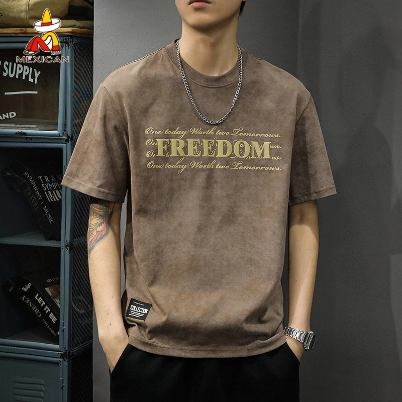 Mexican/稻草人夏季美式男士t恤短袖潮牌宽松纯棉半袖休闲体恤薄T