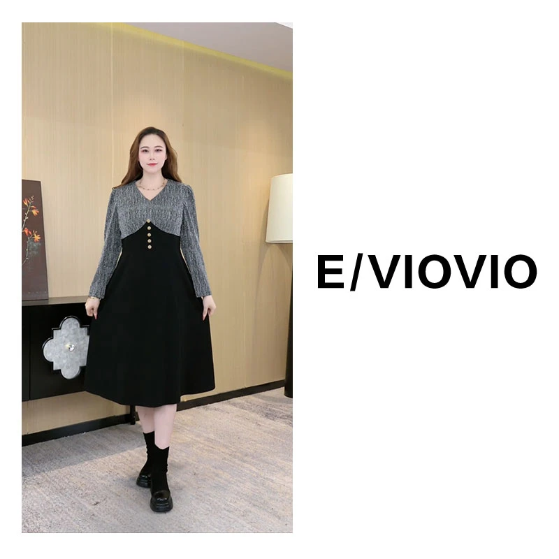 （现现）胖大今定制轻奢女装气质宽松连衣裙遮肉显瘦百搭假两件裙