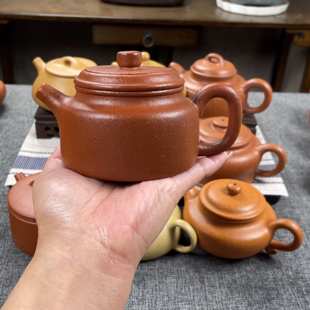 紫砂茶壶红降坡德钟全手纯红20目210手工泥