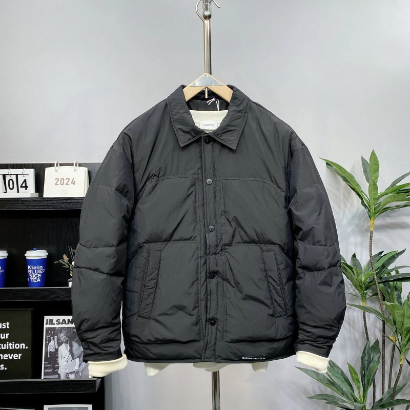 男士冬季新款潮流宽松痞帅翻领鸭绒衬衫式外套