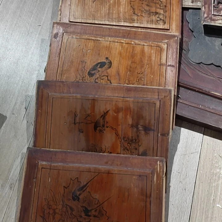 等***奖香榧木老木雕一套四片