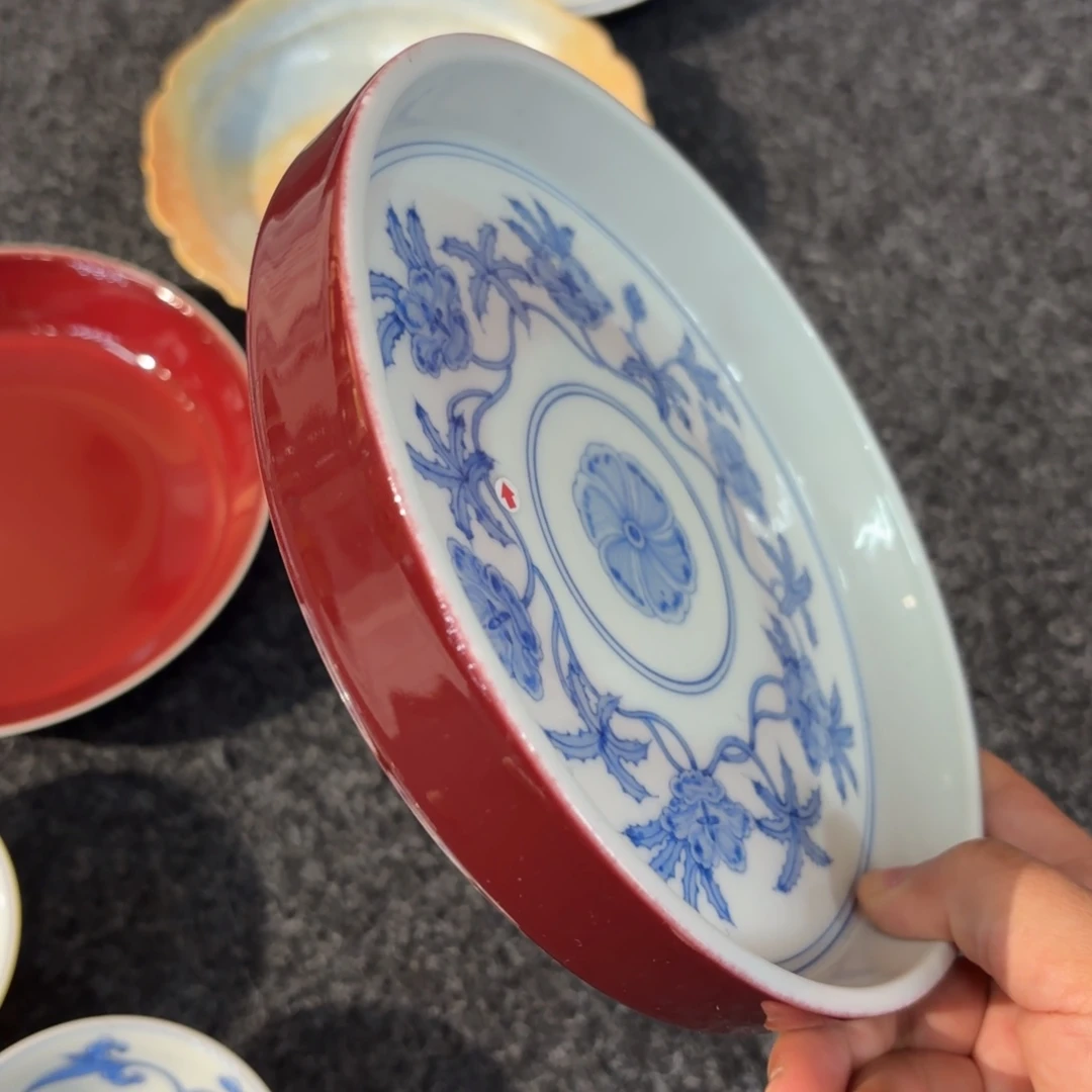 瓷宣德红秋葵壶承 瑕