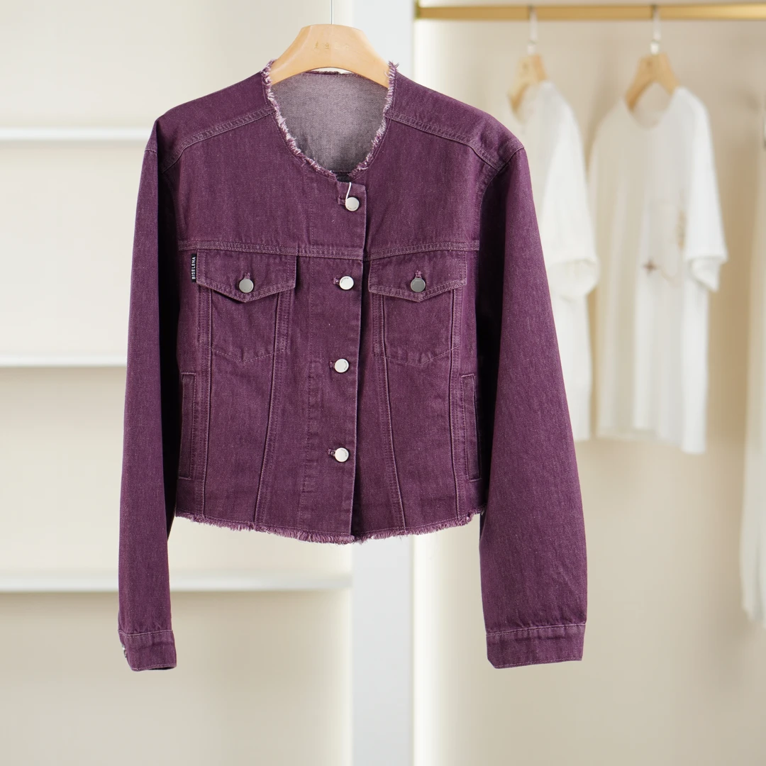 【麦笛·品牌新款】5081262 春秋简约休闲圆领牛仔短外套撤柜女装