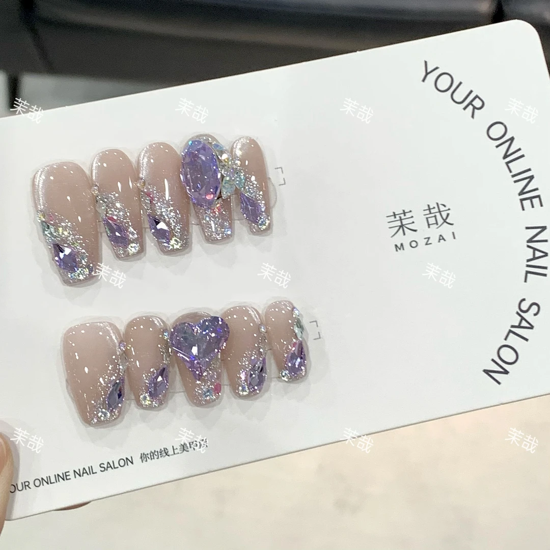 茉哉KK专属【施家全华钻/仙紫星河】纯手工定制拆卸穿戴甲A3576