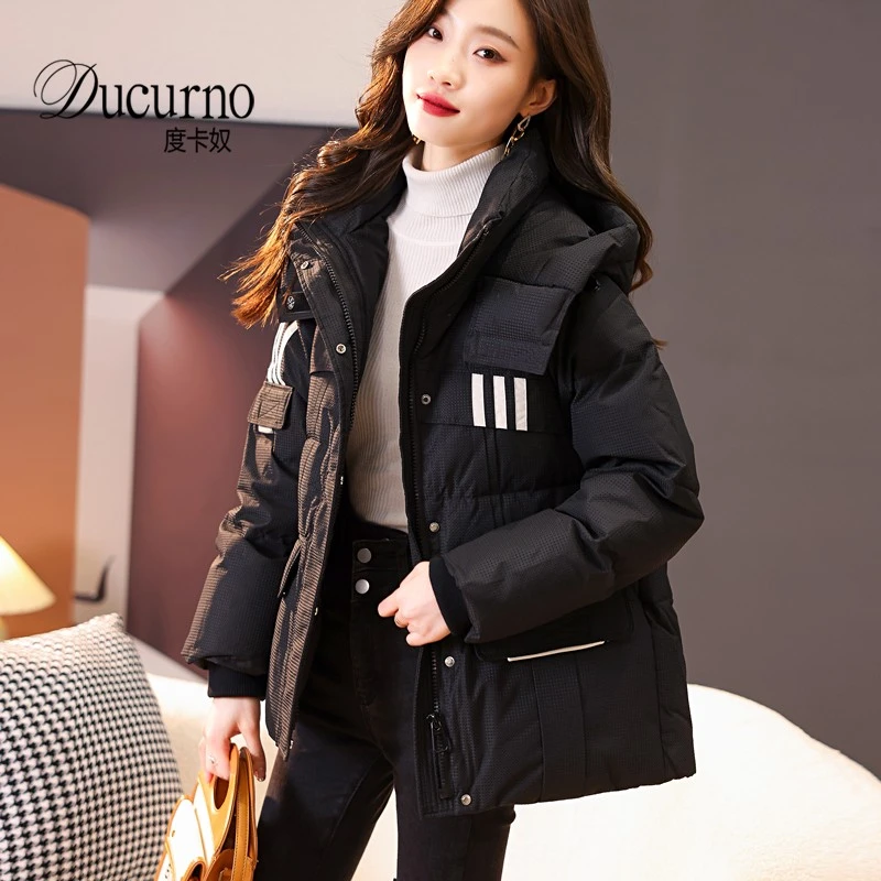 黑色运动休闲羽绒服女2026冬季新款肌理感连帽情侣爆款白鸭绒外套