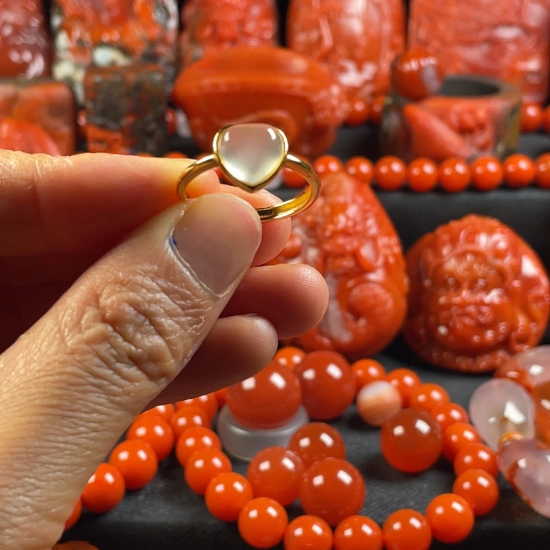 玛瑙/玉髓天然原矿杨柳荔枝冻爱心戒指未镶嵌