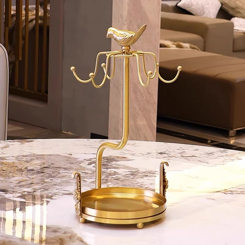 经典美式轻奢小鸟咖啡杯架子摆件高档黄铜餐厅吧台杯子收纳置物架