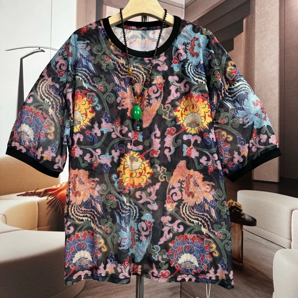 祥云大码女装t恤衫200斤胖mm宽松遮肉显瘦短袖透气上衣夏季新款