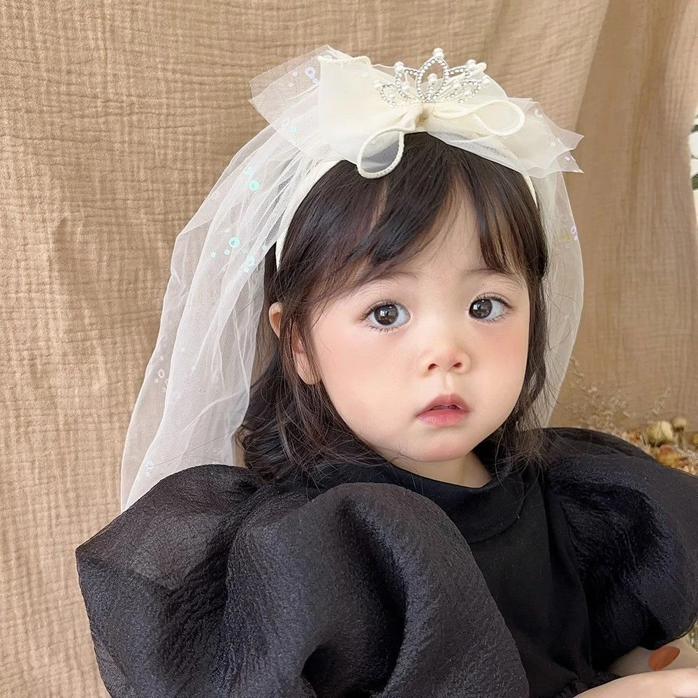 皇冠头饰儿童头纱生日发箍女孩公主配饰女童头箍仙美网纱拍照周岁