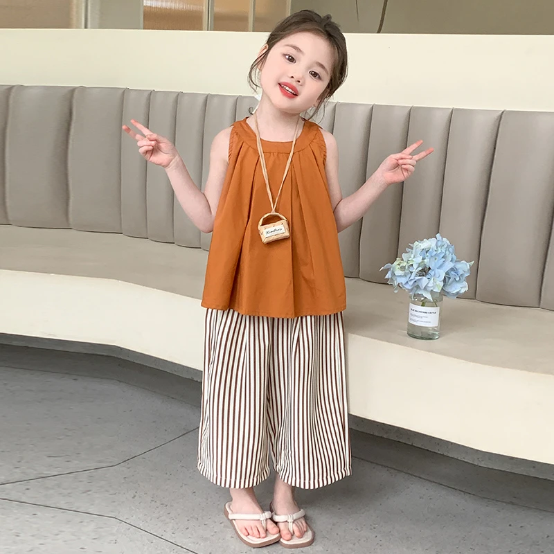 2025年女童无袖套装时髦夏季新款洋小女孩夏款两件套儿童防蚊裤夏