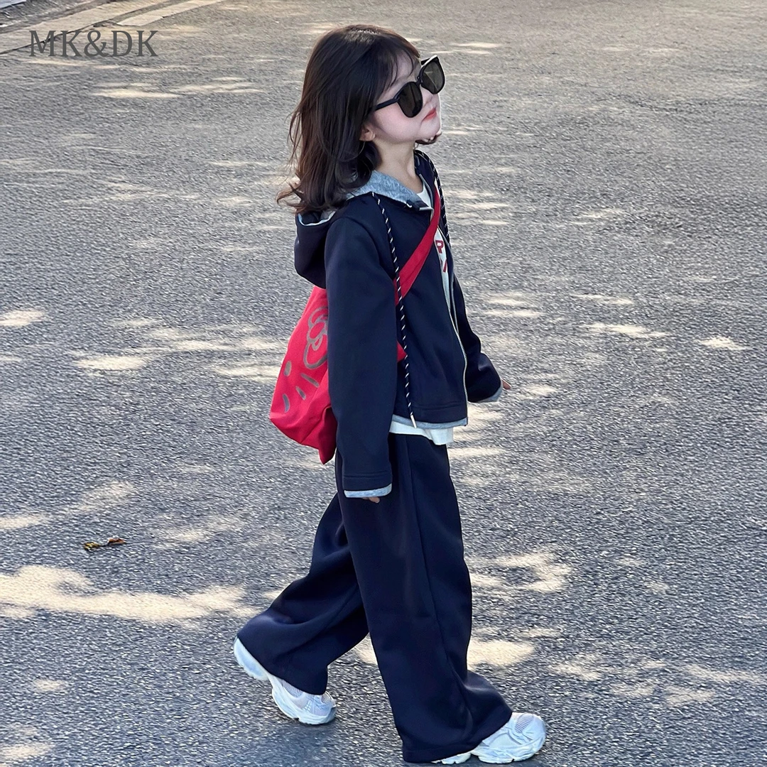 MK&DK女童装套装2025新款洋气女孩早秋韩系穿搭儿童衣服连帽外套