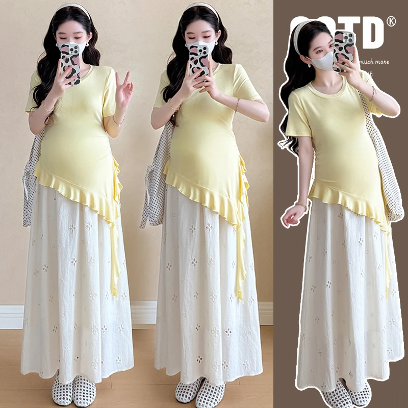 【安安】孕妇装夏季不规则上衣+半身裙时尚韩版气质孕妇t恤夏装减龄