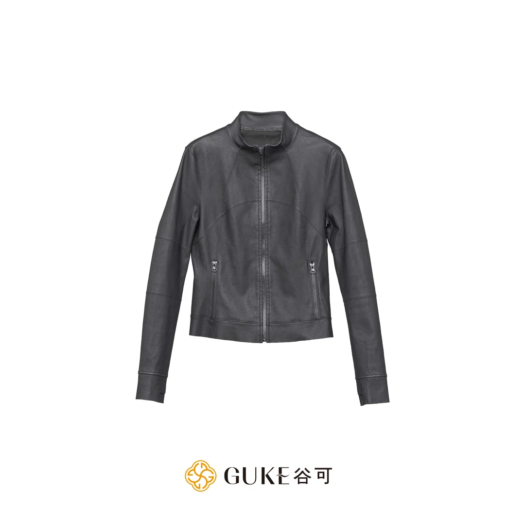 GKE/谷可PY3001时尚百搭皮衣外套2025秋季新款女立领拉链休闲上衣